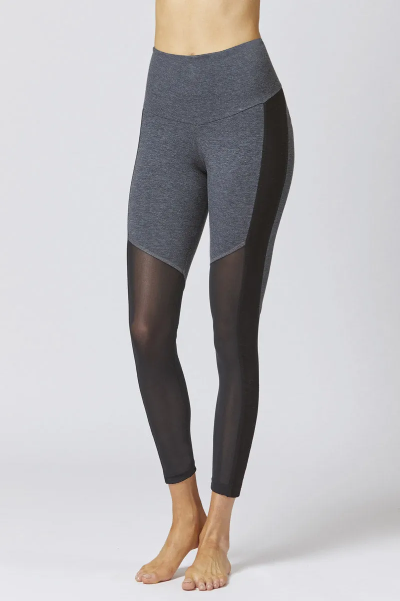 Medium Compression Waisted Leggings with Control Mesh Marl Grey
