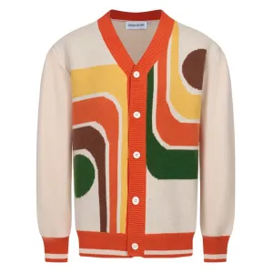 Men's Apricot Geometric Knitted Long Sleeves Cardigan
