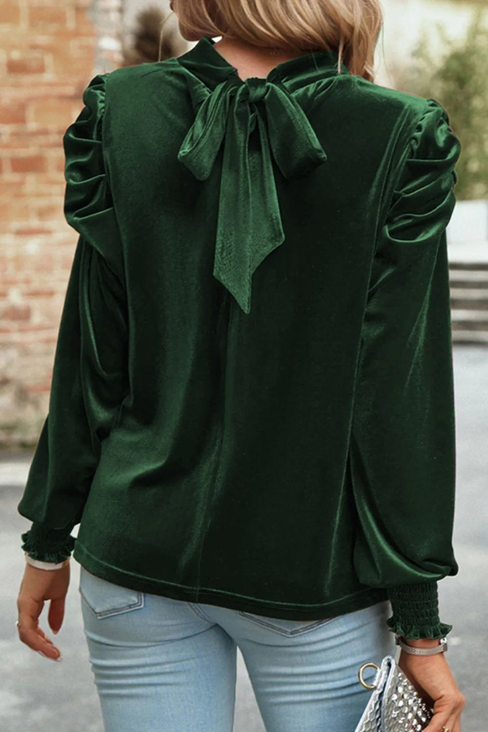 Mock Neck Velvet Long Sleeve Blouse