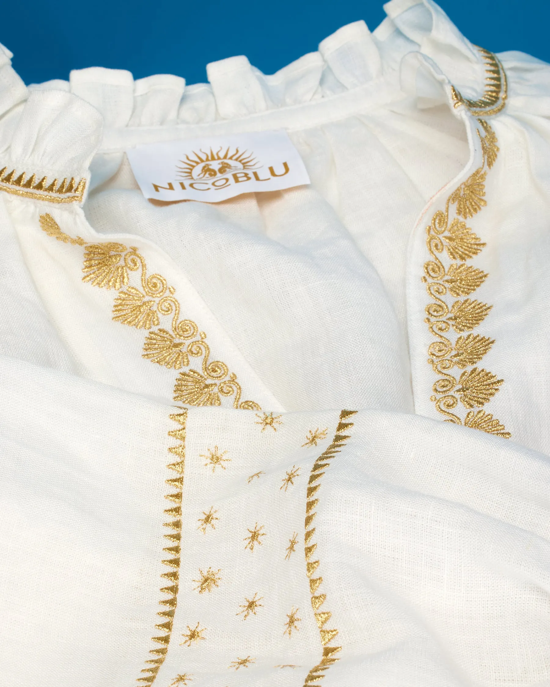 Mykonos Peasant Blouse in Soft White Linen