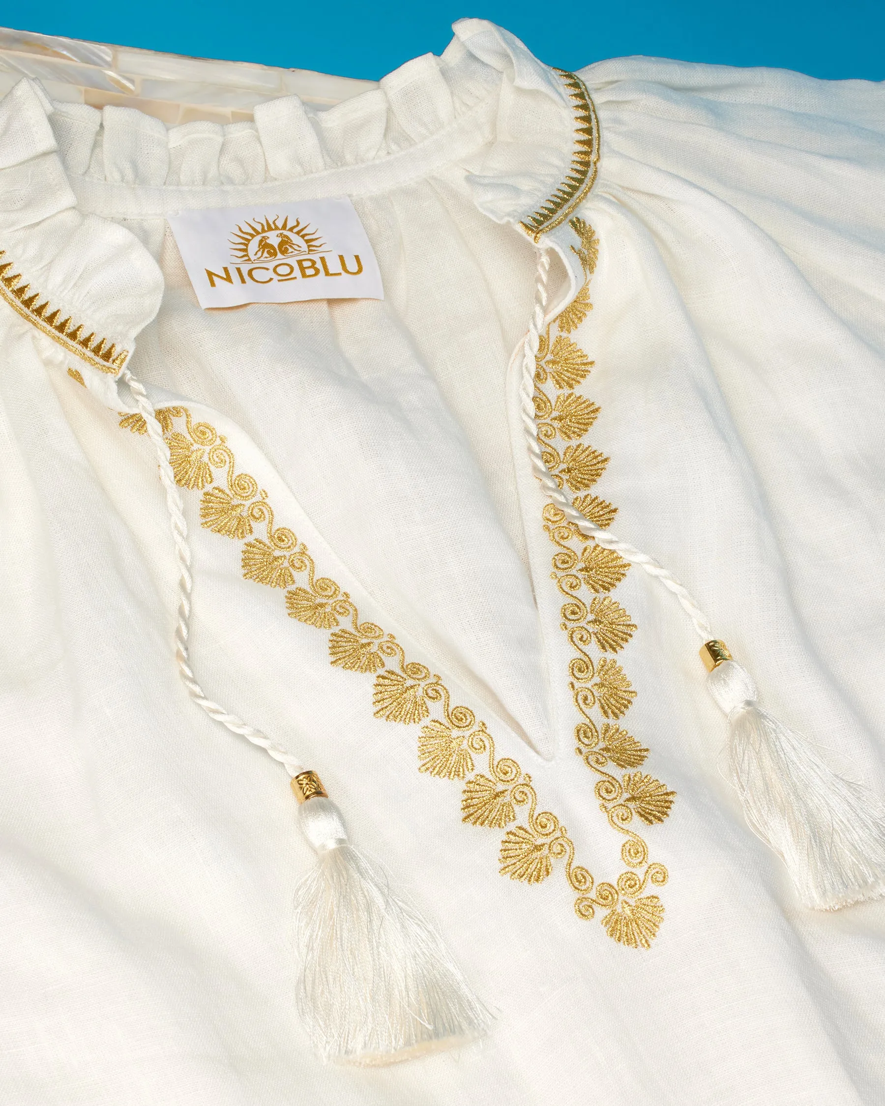 Mykonos Peasant Blouse in Soft White Linen