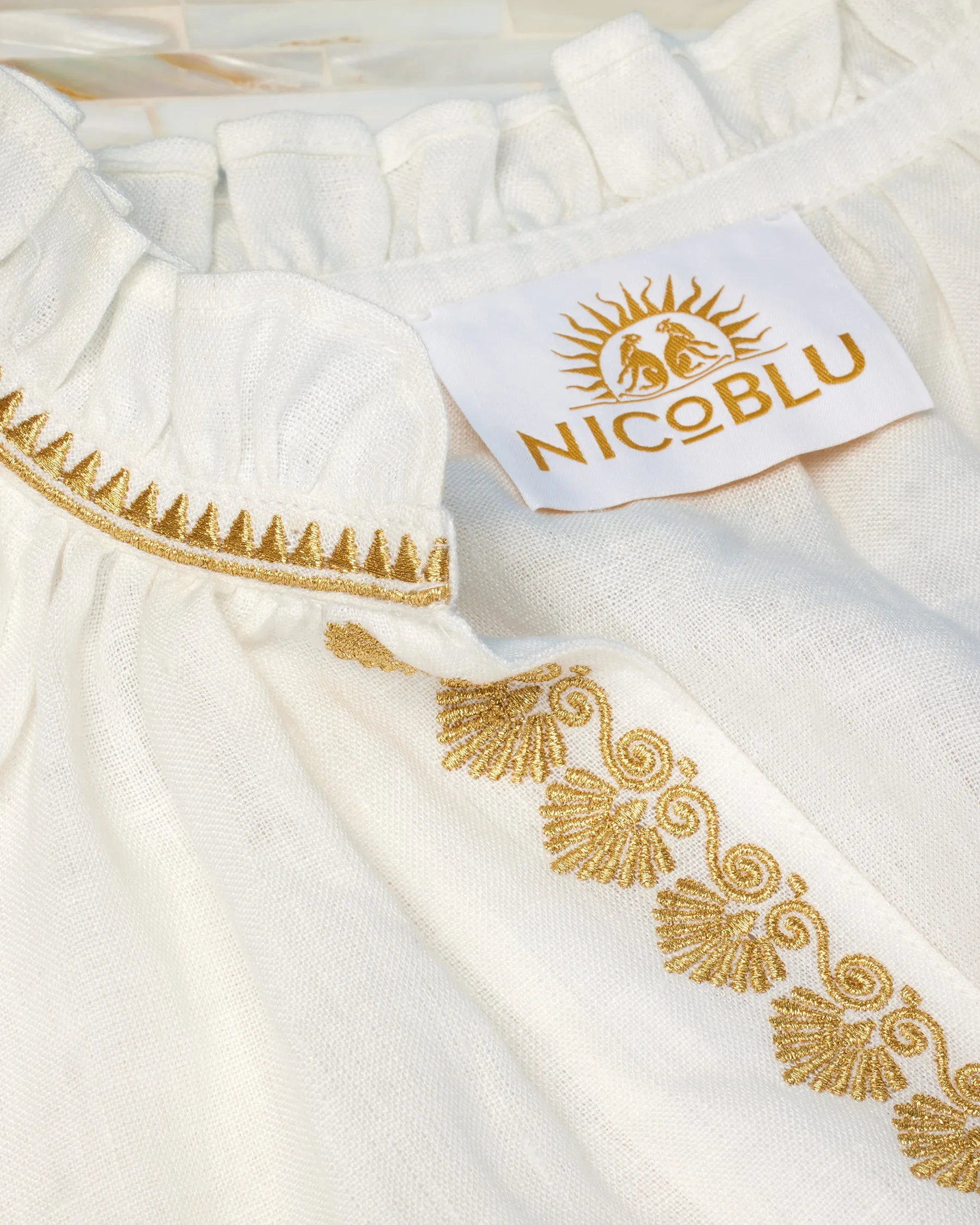 Mykonos Peasant Blouse in Soft White Linen