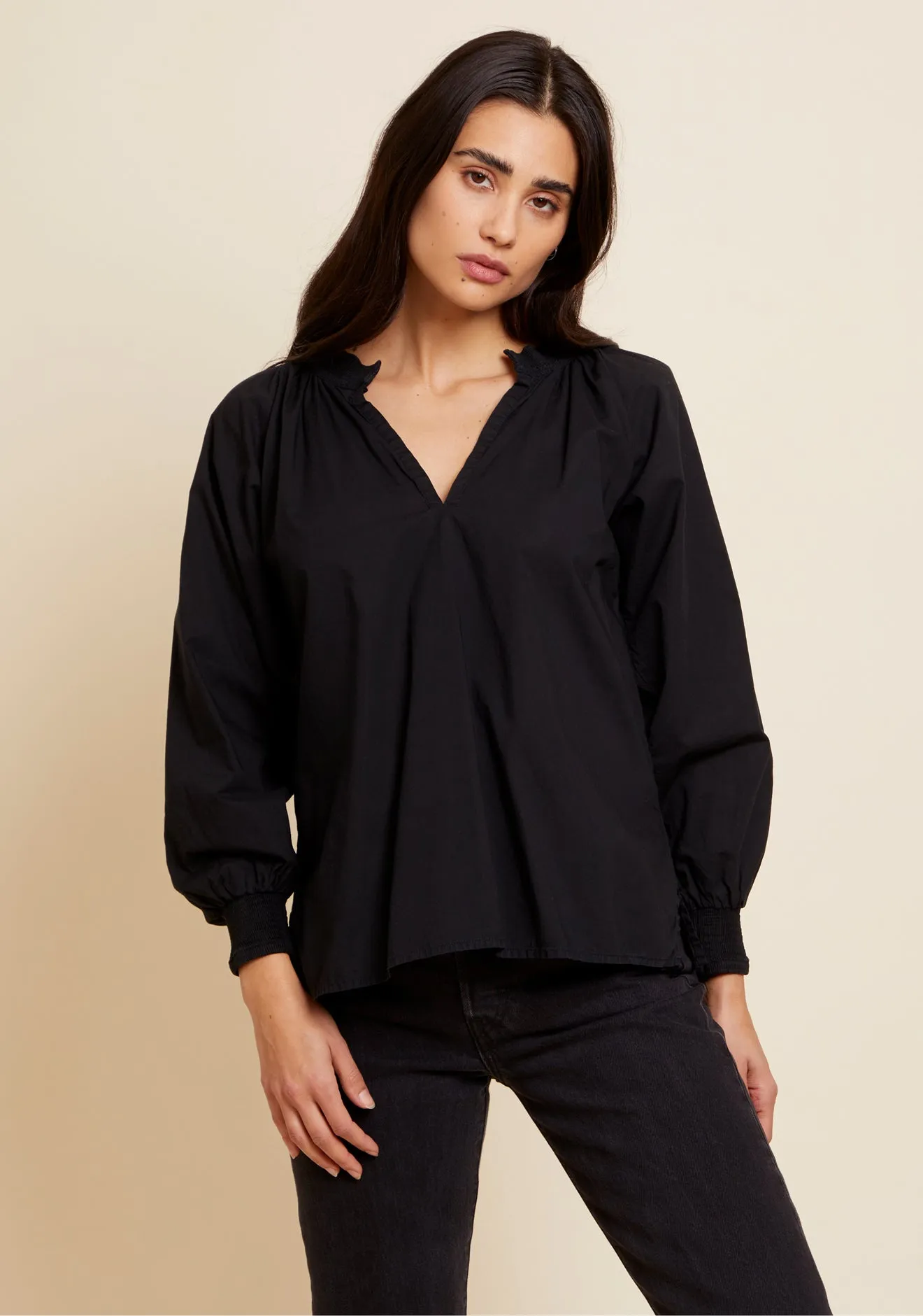 Nation LTD - Estelle Peasant Blouse in Jet Black