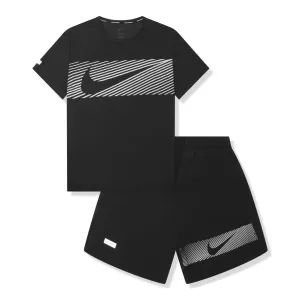 Nike Flash Miler Black T Shirt & Shorts