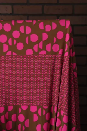 Pink & Brown Geometric 100% Silk Jersey