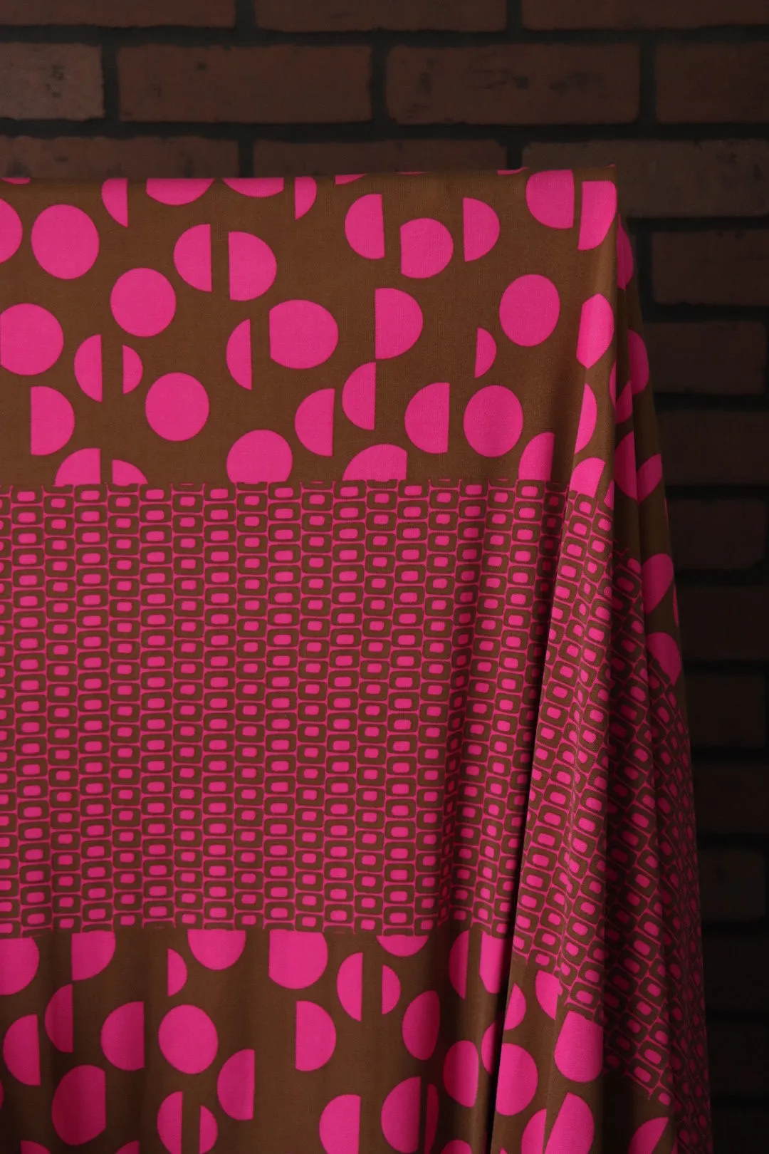 Pink & Brown Geometric 100% Silk Jersey
