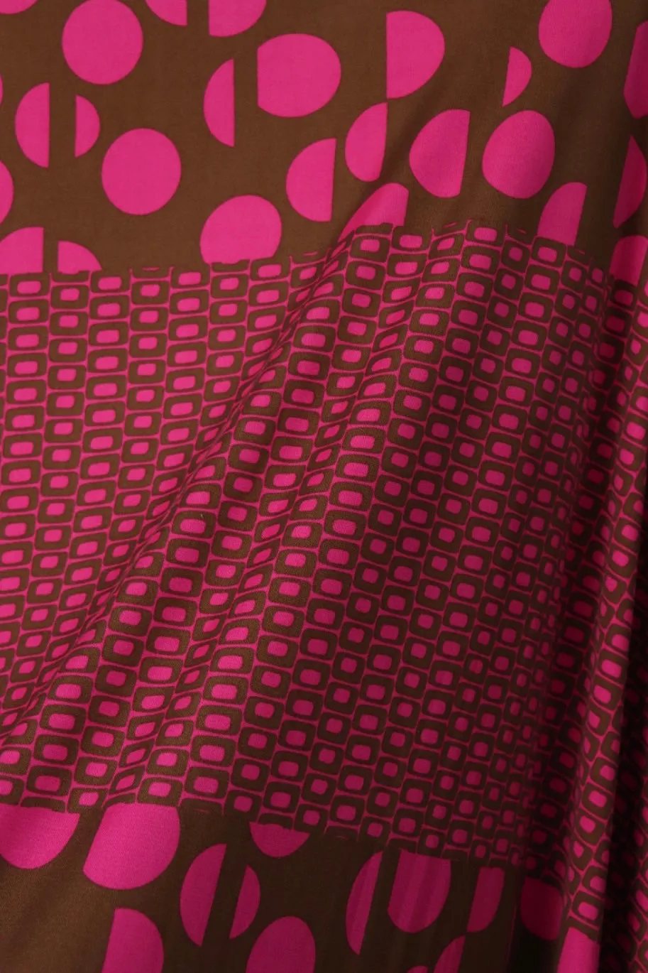 Pink & Brown Geometric 100% Silk Jersey