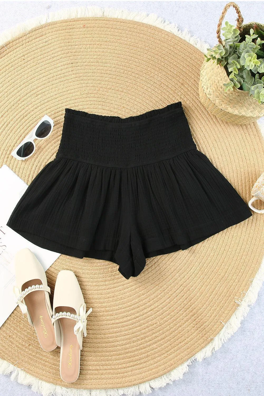 Sexy Smocked High Waist Wide Leg Shorts