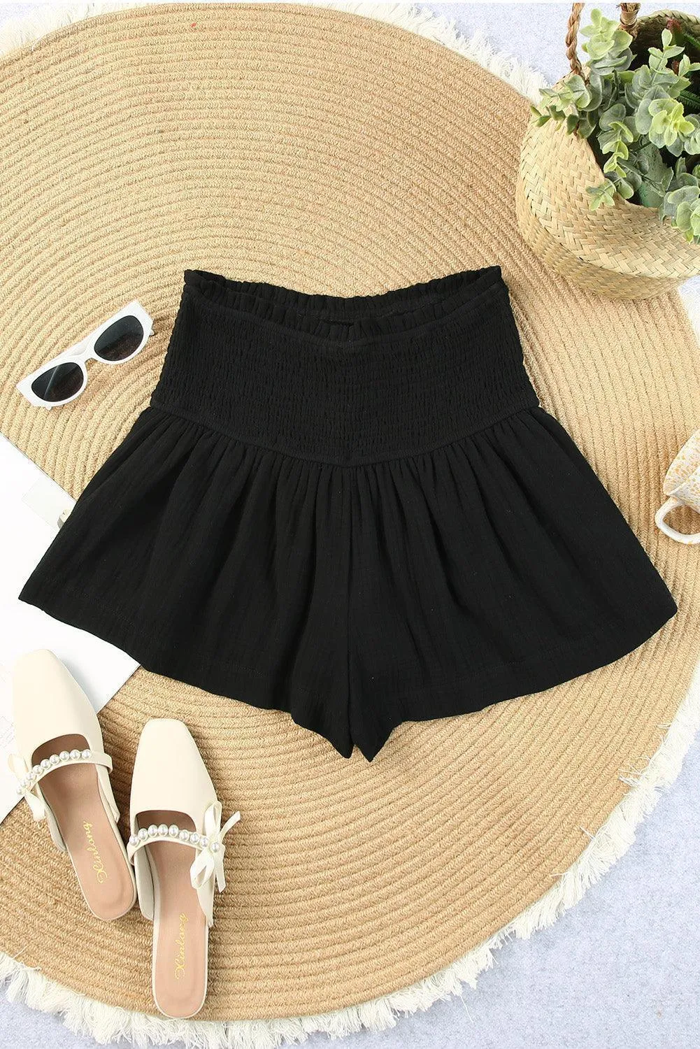 Sexy Smocked High Waist Wide Leg Shorts