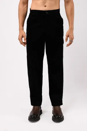 SOFT CORDUROY RELAXED CARGO PANTS IN BLACK