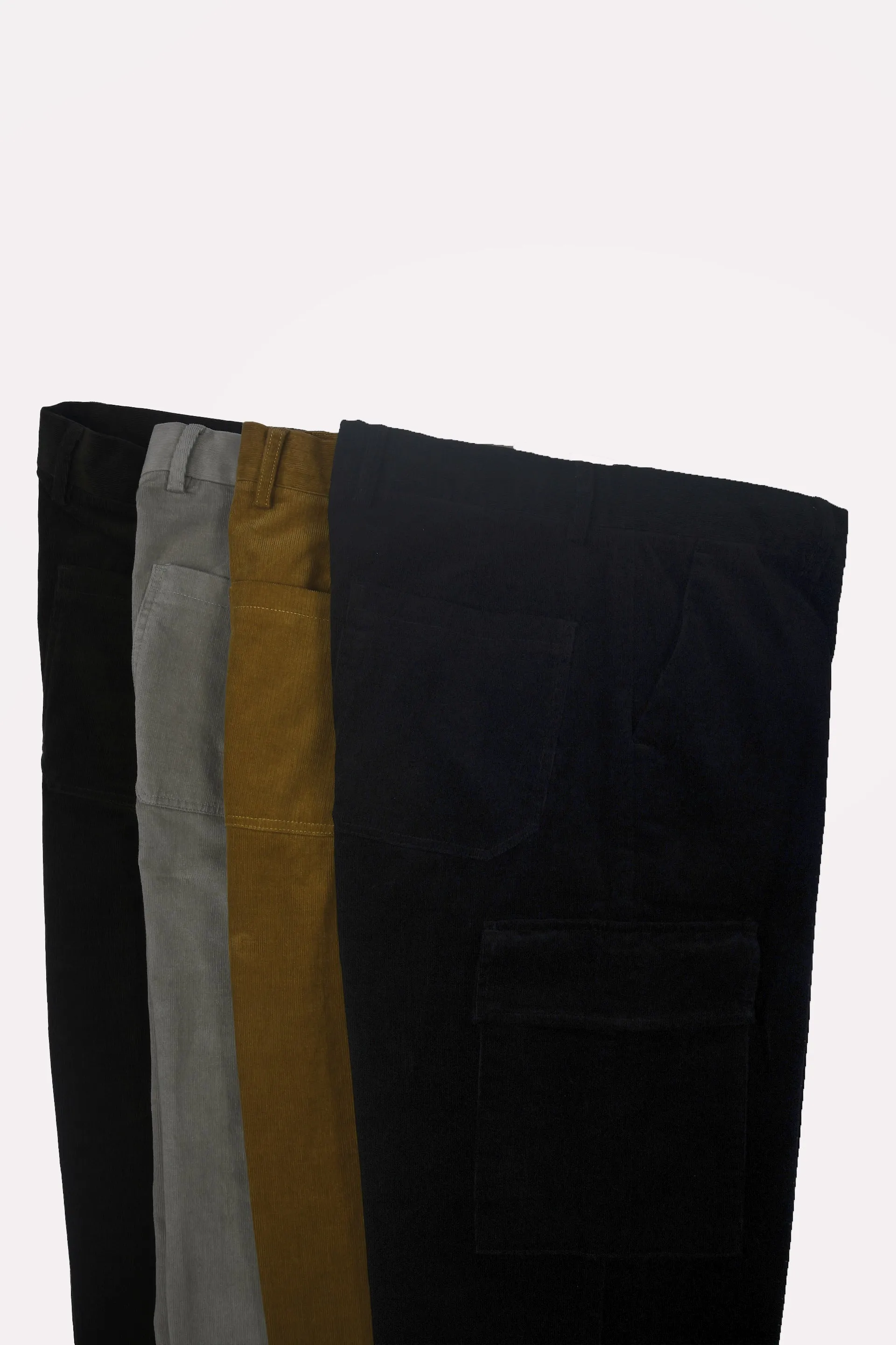 SOFT CORDUROY RELAXED CARGO PANTS IN BLACK
