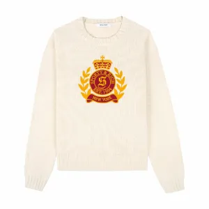 Sporty & Rich Women's NY Crest Knitted Crewneck (Cream/Gold/Red)