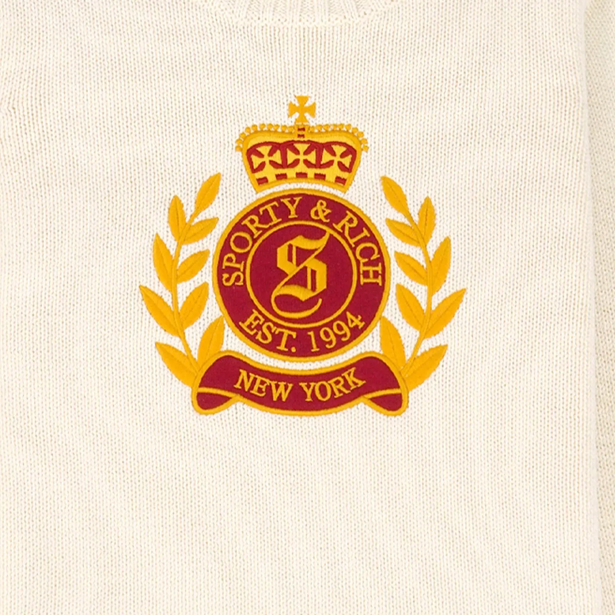 Sporty & Rich Women's NY Crest Knitted Crewneck (Cream/Gold/Red)