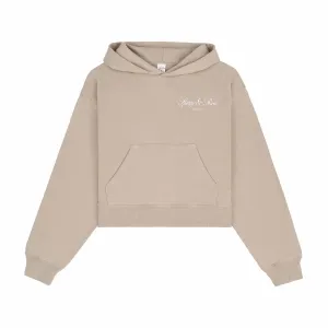 Sporty & Rich Women's Vendome Script Embroidered Cropped Hoodie (Elephant/White)