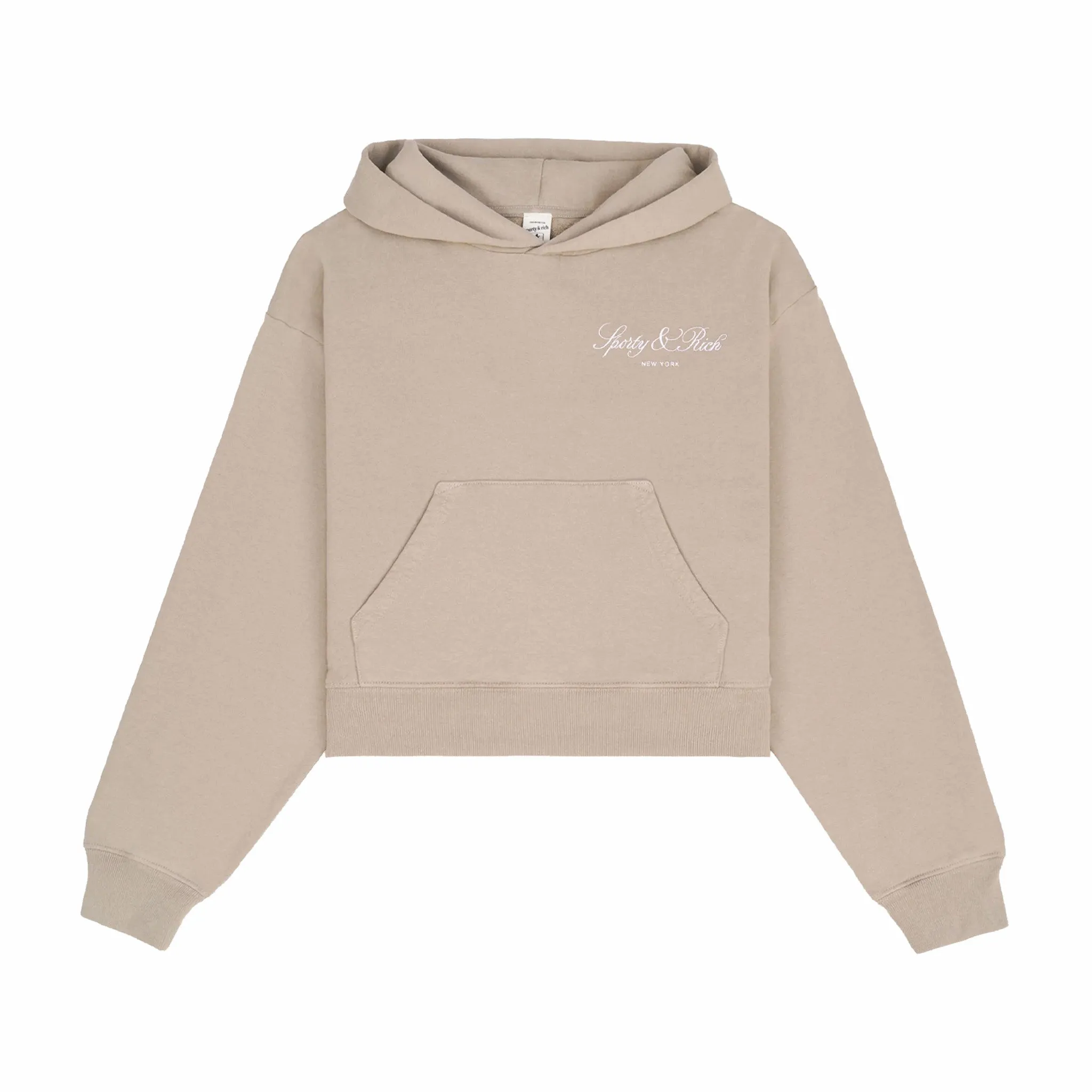 Sporty & Rich Women's Vendome Script Embroidered Cropped Hoodie (Elephant/White)