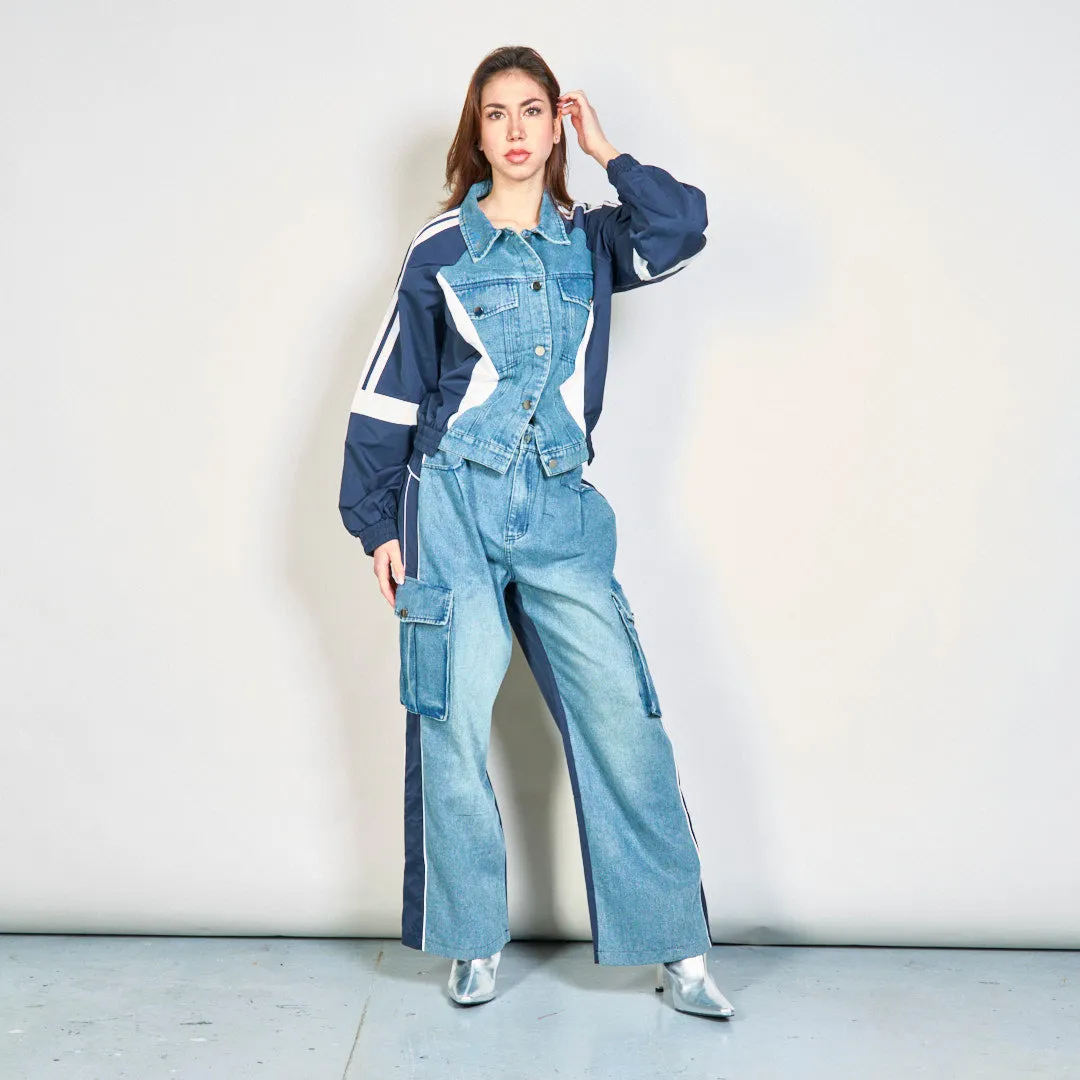 Sporty denim jacket and pants set wholesale