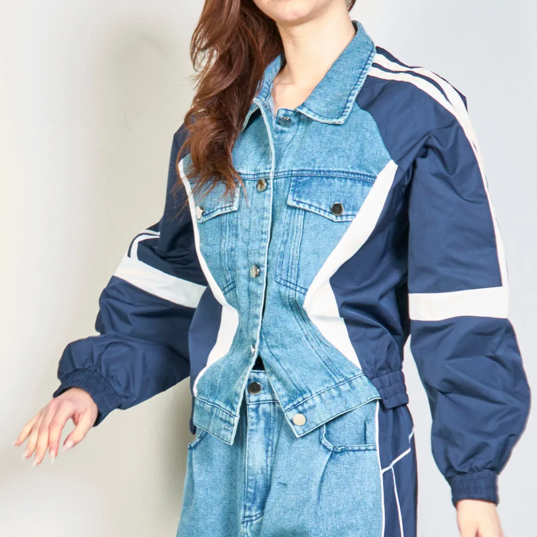 Sporty denim jacket and pants set wholesale