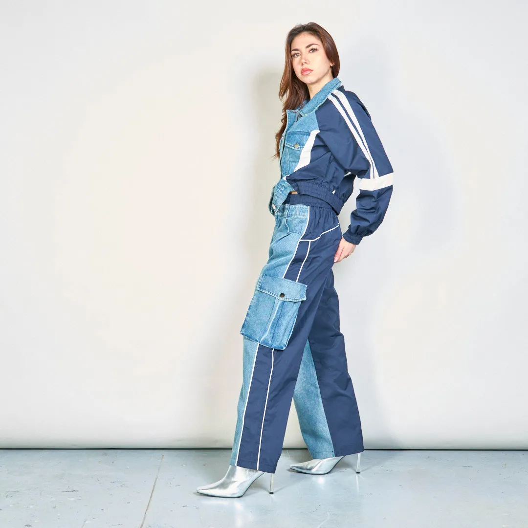Sporty denim jacket and pants set wholesale
