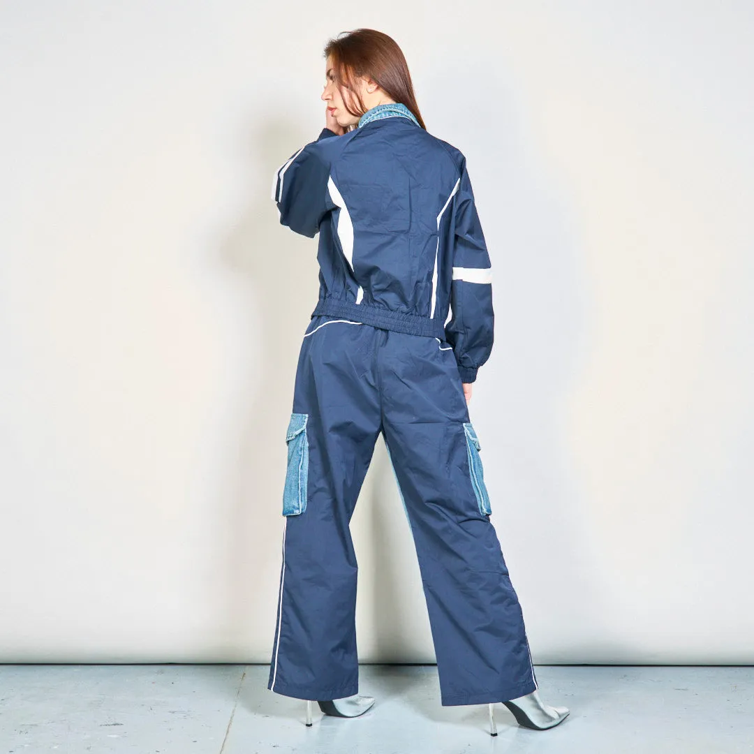 Sporty denim jacket and pants set wholesale