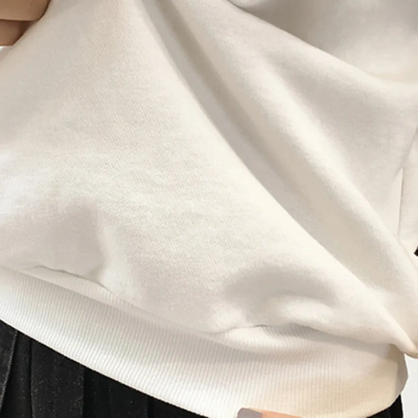 Sweatshirt Women Korean Student Loose Ripped Denim Long Sleeved Hooded Tops T-Shirt Outerwear