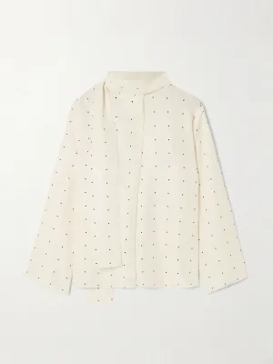 Tie-detailed polka-dot silk blouse