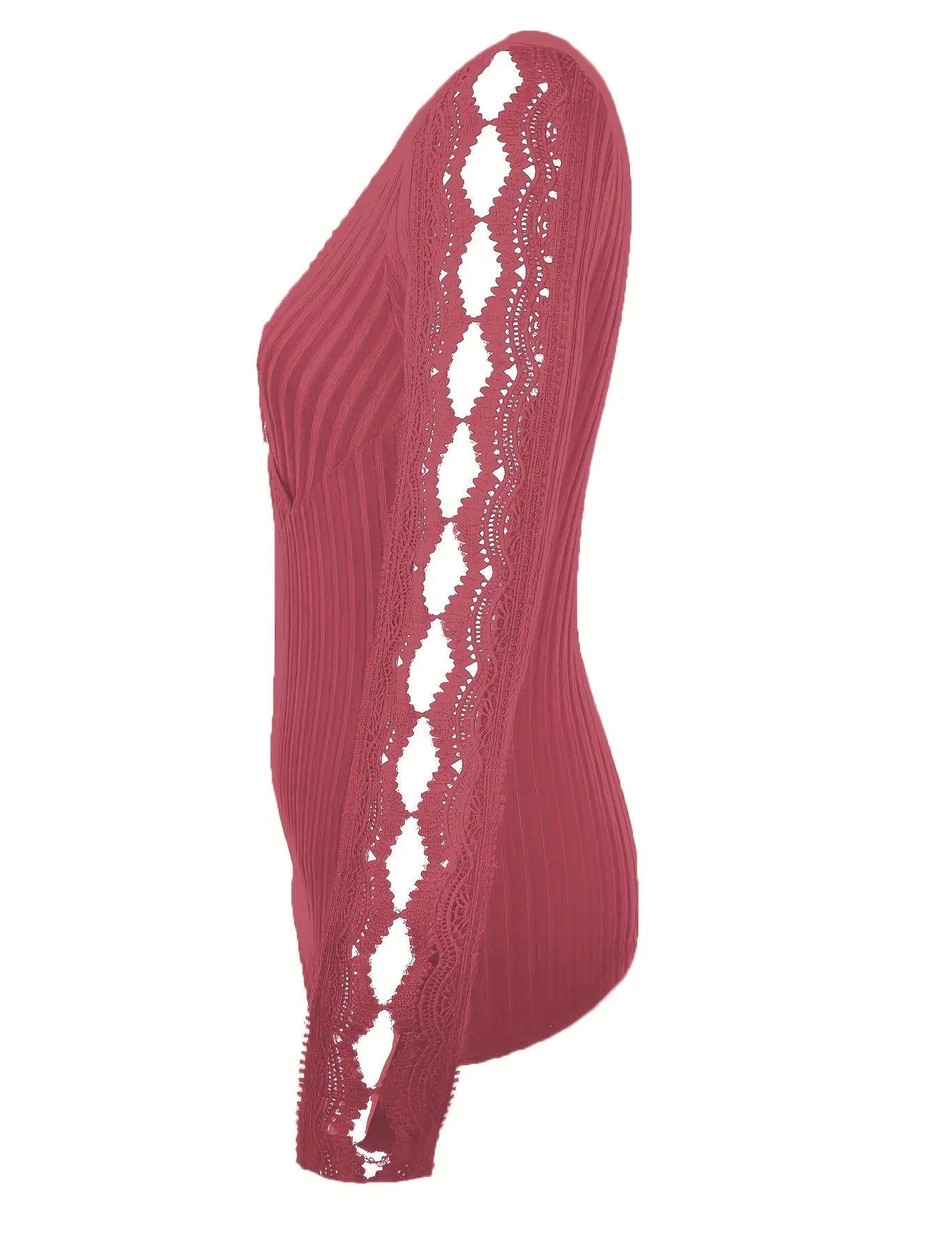 V-Neck Lace Trim Long Sleeve T-Shirt for Women