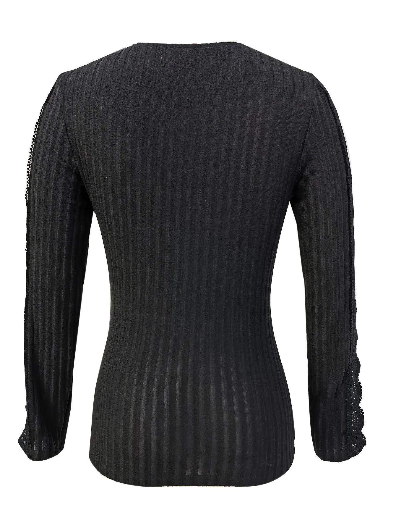 V-Neck Lace Trim Long Sleeve T-Shirt for Women