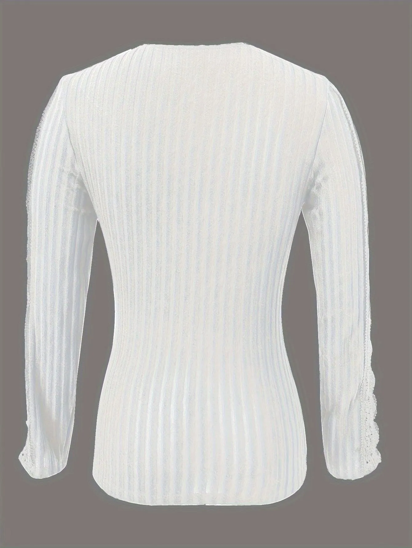 V-Neck Lace Trim Long Sleeve T-Shirt for Women