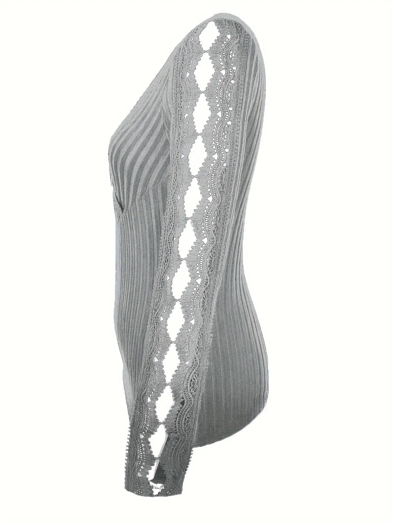 V-Neck Lace Trim Long Sleeve T-Shirt for Women