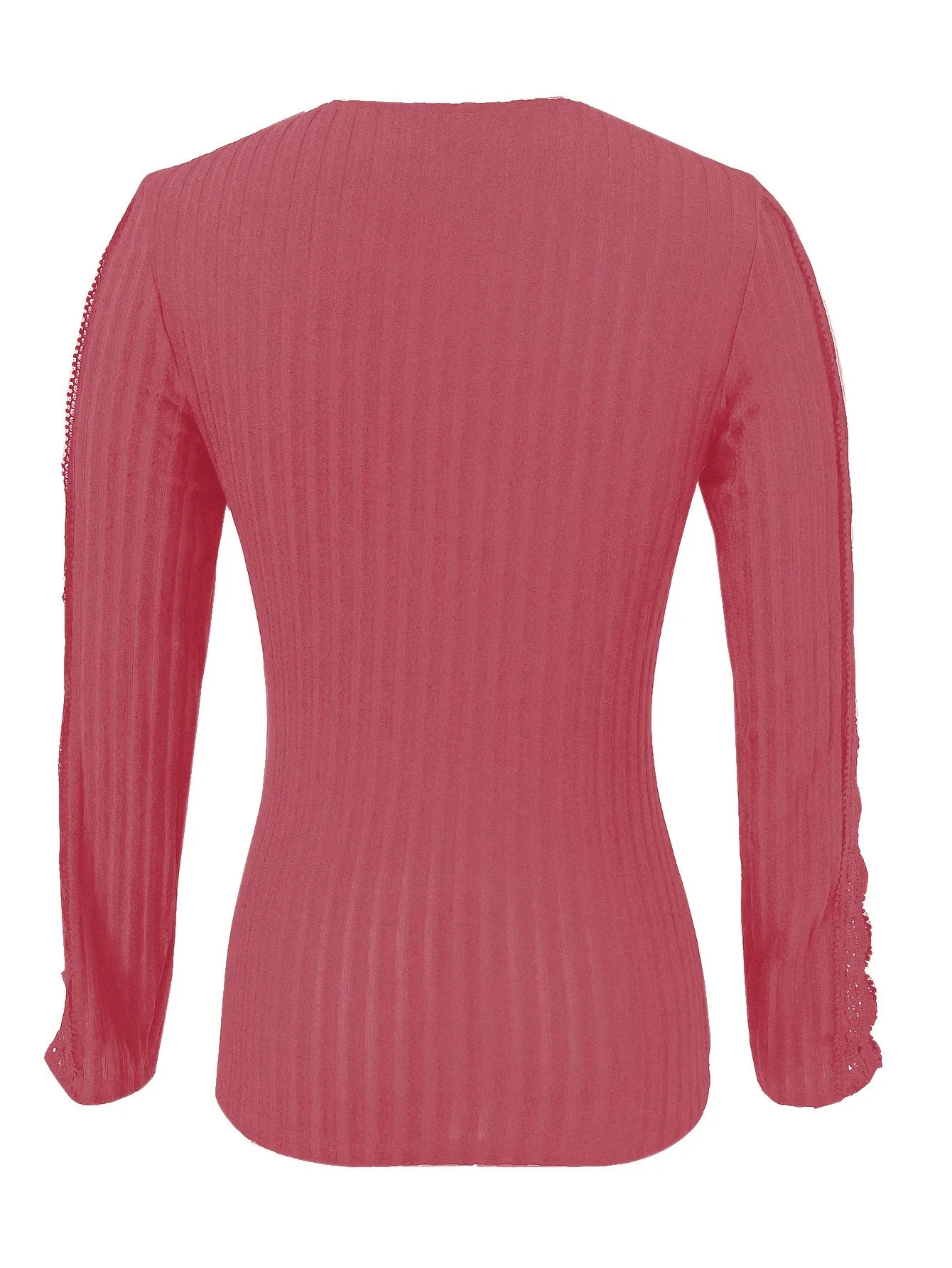 V-Neck Lace Trim Long Sleeve T-Shirt for Women