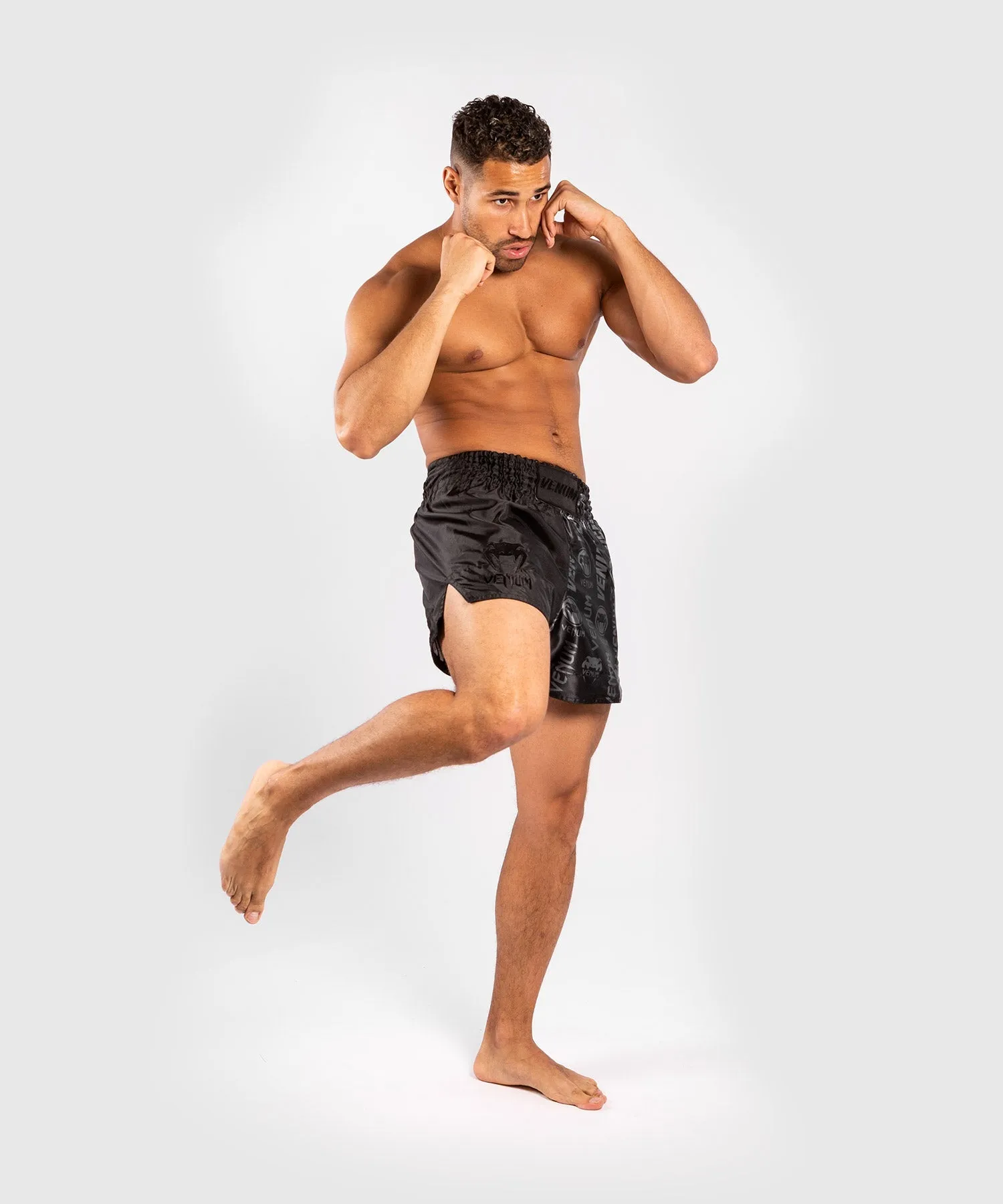 Venum Logos Muay Thai Shorts - Black/Black