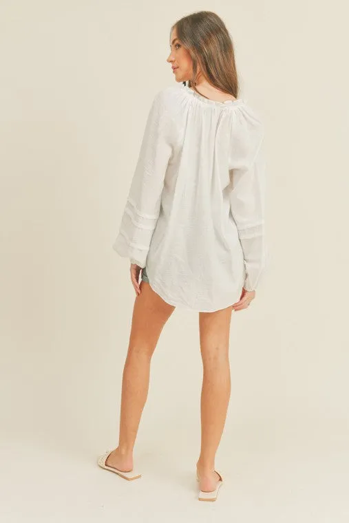 Welcome Back Babe V Neck Ruffle Collar Top