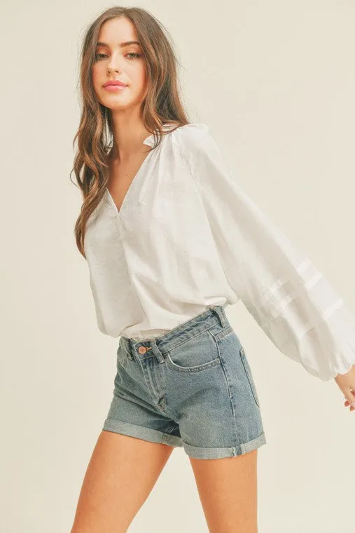 Welcome Back Babe V Neck Ruffle Collar Top
