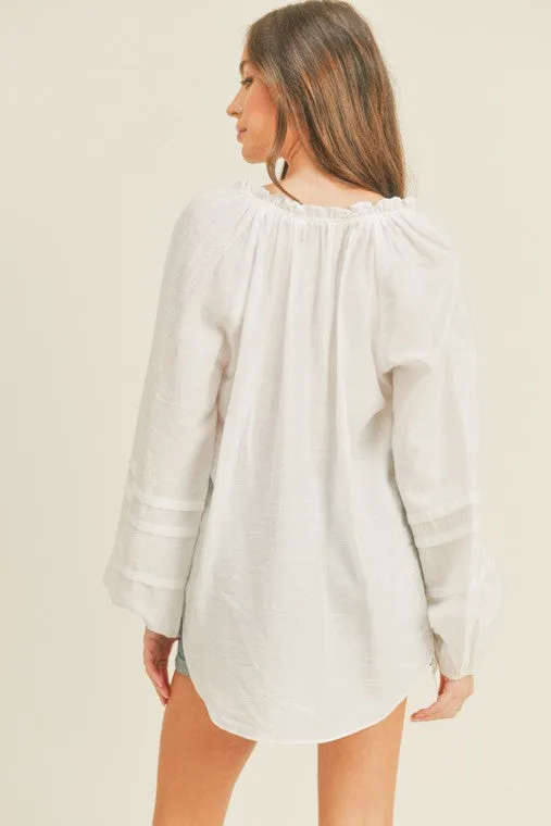 Welcome Back Babe V Neck Ruffle Collar Top