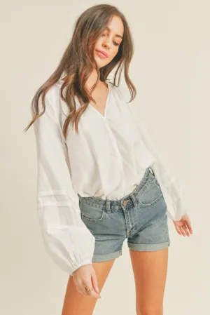 Welcome Back Babe V Neck Ruffle Collar Top