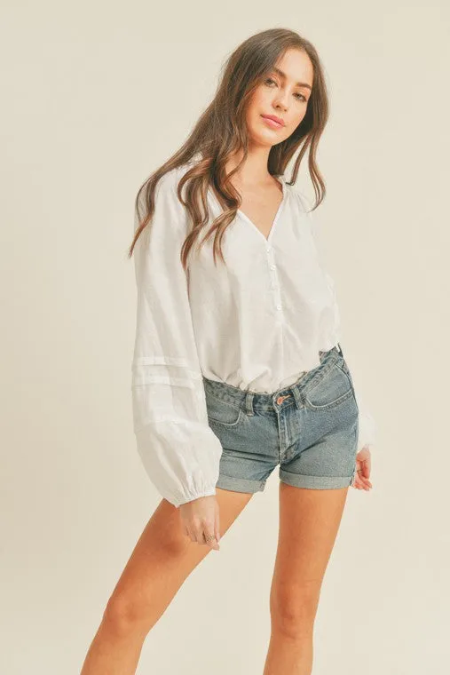 Welcome Back Babe V Neck Ruffle Collar Top
