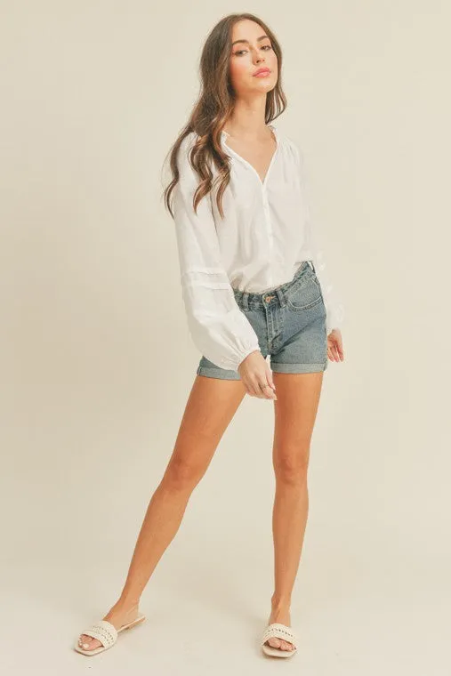 Welcome Back Babe V Neck Ruffle Collar Top