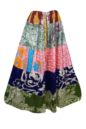 Womens Boho Maxi Skirt Multi Patchwork Beach Festival Skirts S/M/L