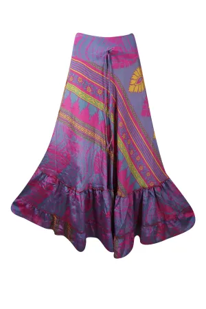 Women's Flowy Maxi Skirt Purple Floral Beach Maxi Skirt Patchwork Boho Skirt Dress M/L