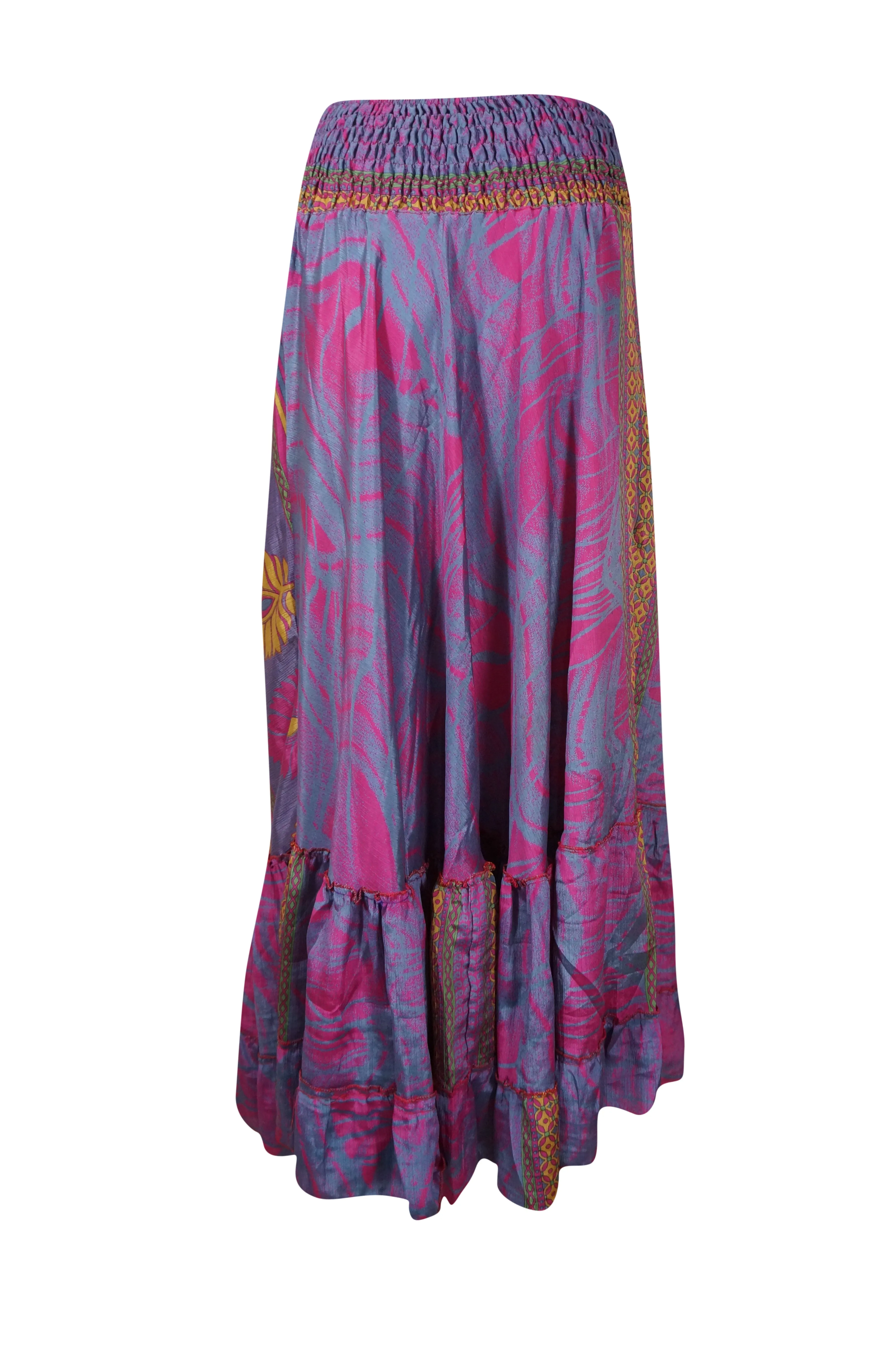 Women's Flowy Maxi Skirt Purple Floral Beach Maxi Skirt Patchwork Boho Skirt Dress M/L