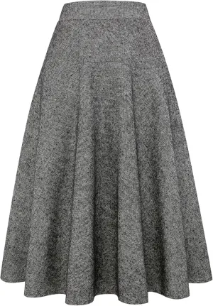 Womens Long Wool Plaid Skirts Aline High Waisted Warm Winter Skirts
