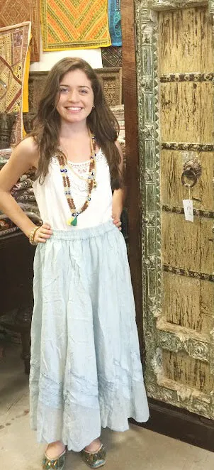 Womens Maxi Skirt, Blue Embroidered Hippie Vintage Retro Maxi Skirts S/M/L
