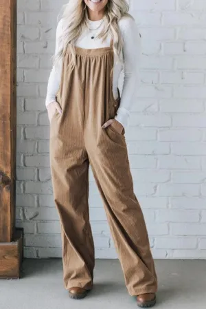 You Are Enough Pocketed Corduroy Taupe Overall Jumper
