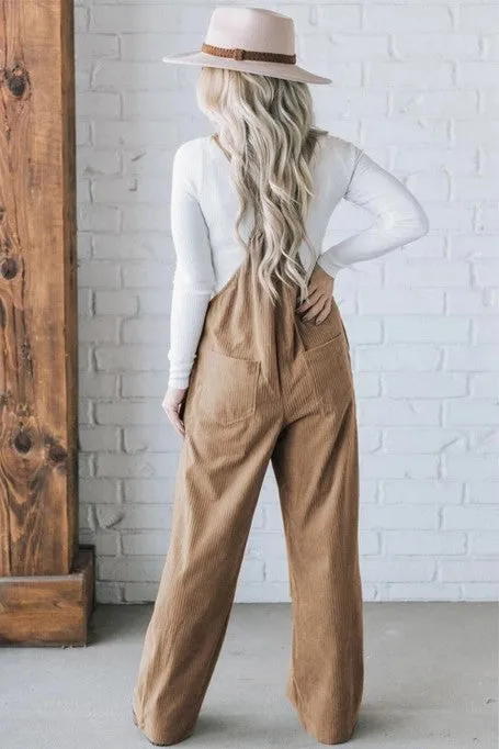 You Are Enough Pocketed Corduroy Taupe Overall Jumper